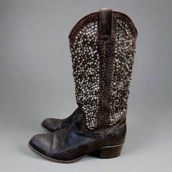 Frye brown studded Deborah boots, size 7 - Picture 1 of 5